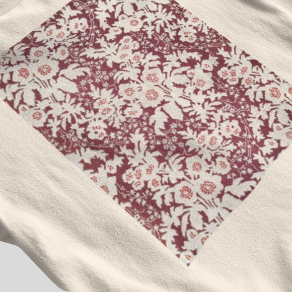 Maroon Floral VTG Textile Pattern Print Long Sleeve Graphic Tee T-shirt S M L XL - Picture 5 of 6